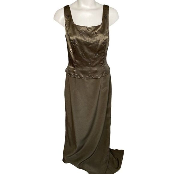 ALFRED ANGELO 2Pc Green Brown Beaded Jacket & Dress Sz 8 Formal MOB NEW - Picture 2 of 12